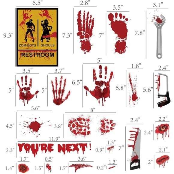 173PCS Halloween Bloody Footprints Floor Clings Plus Tattoos - Picture 3 of 8